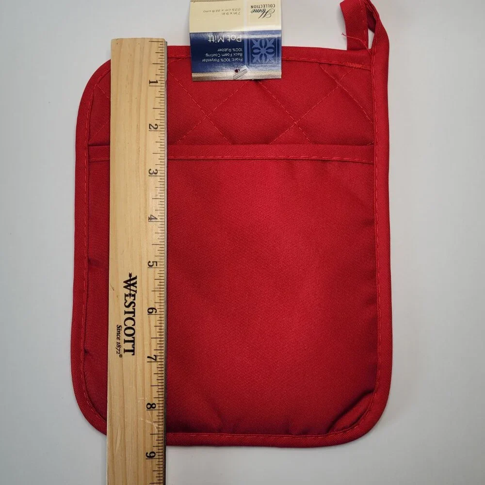 Home Collection Hot Pot Holder Mitts Red Set of 3 NEW 7inx9in Farmhouse Classic